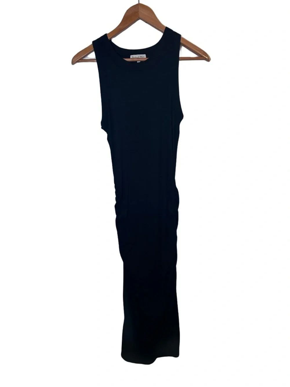 Michael Stars Wren Midi Dress | Ribbed with Side Ruched Detail Size Medium Black - Picture 5 of 5